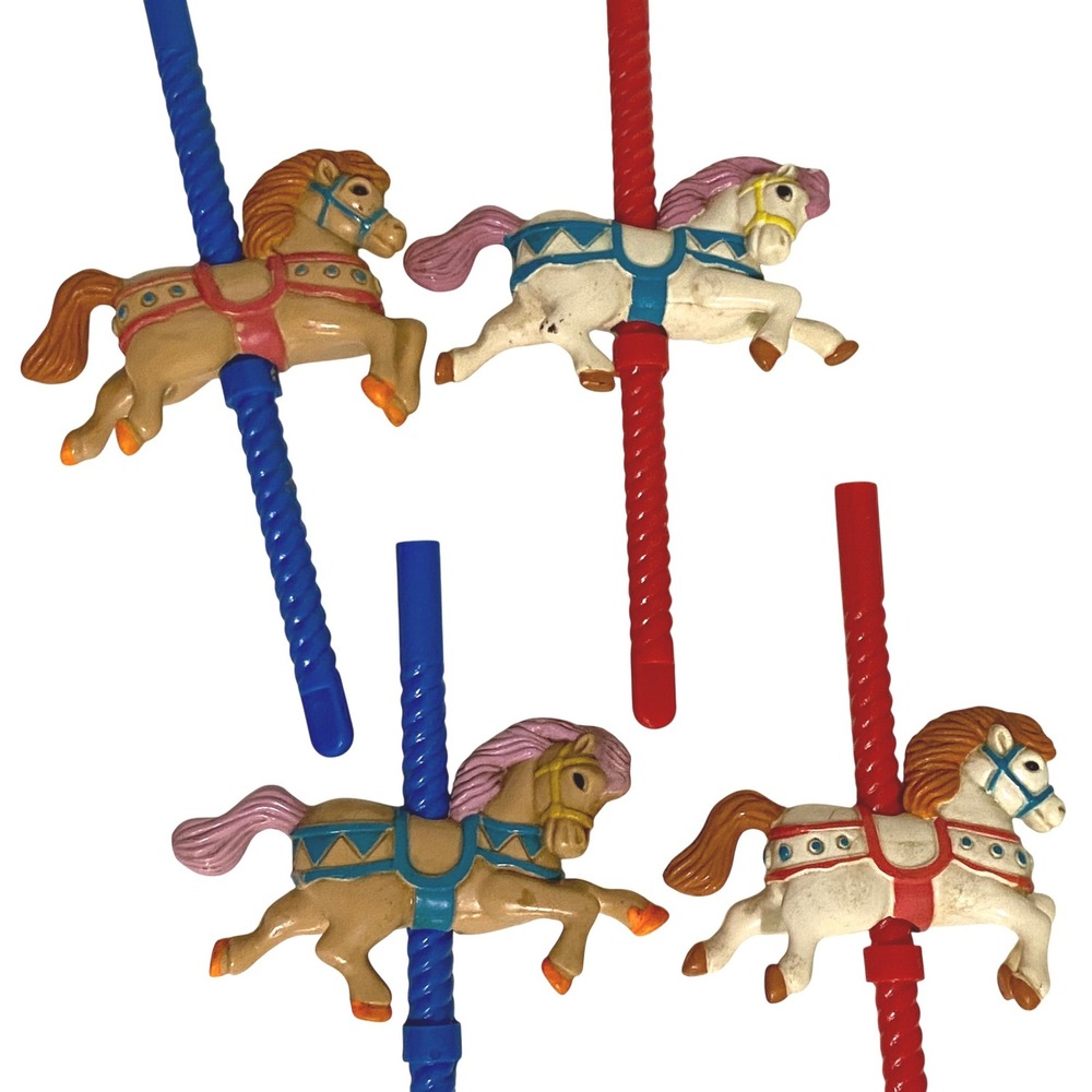 Vtg 90s Mini Carousel Horses Poles Western Cowboy Cake Toppers Party Props Rodeo